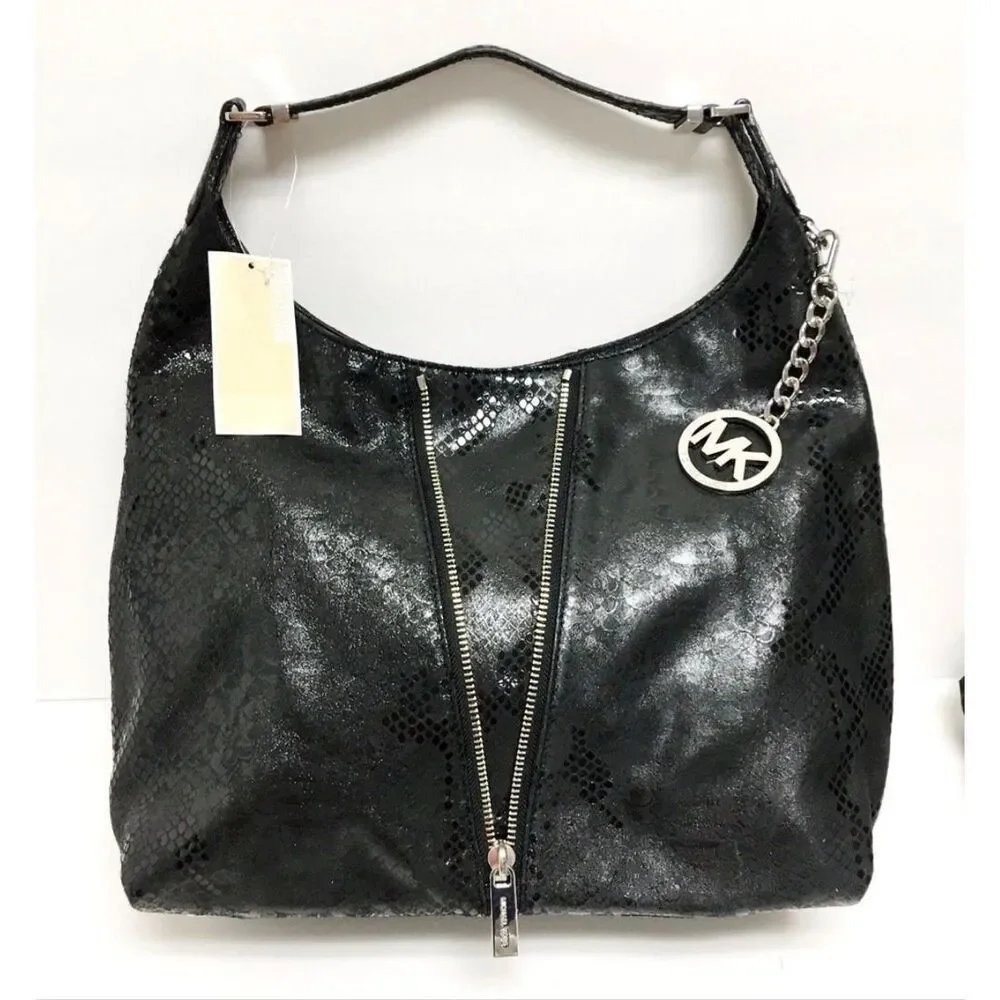 NEW MK Michael Kors Newman python black leather embossed purse bag tote